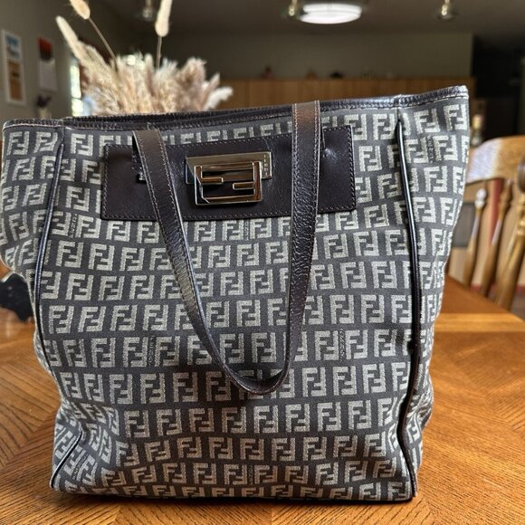 FENDI Zucchino Shoulder Tote Bag Brown Canvas As is - Picture 1 of 7